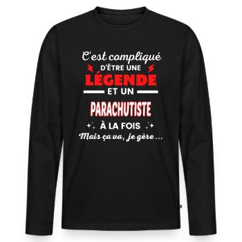 C'est compliqué phrase drôle PARACHUTISTE - T-shirt manches longues Premium bio Homme - noir - Devant - Nico (187cm)