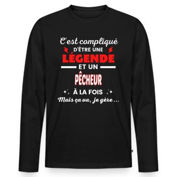 C'est compliqué phrase drôle PÊCHEUR - T-shirt manches longues Premium bio Homme - noir - Devant - Nico (187cm)