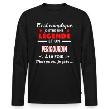 C'est compliqué phrase drôle PERIGOURDIN - T-shirt manches longues Premium bio Homme - noir - Devant - Nico (187cm)