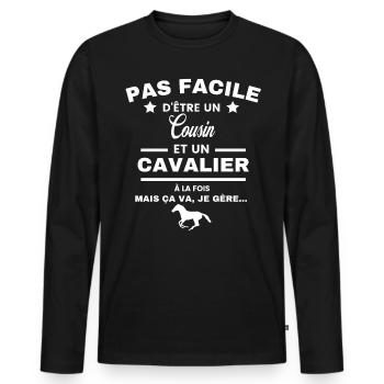 pas facile d'être cavalier et Cousin - T-shirt manches longues Premium bio Homme - noir - Devant - Nico (187cm)