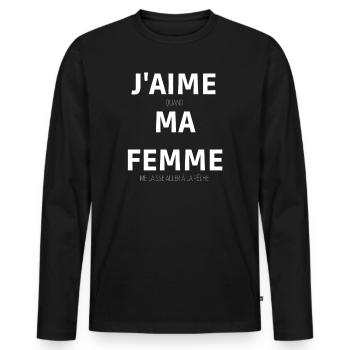 J'AIME MA FEMME pêche - T-shirt manches longues Premium bio Homme - noir - Devant - Nico (187cm)