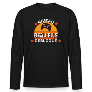 niveau débloqué Beau fils - T-shirt manches longues Premium bio Homme - noir - Devant - Nico (187cm)