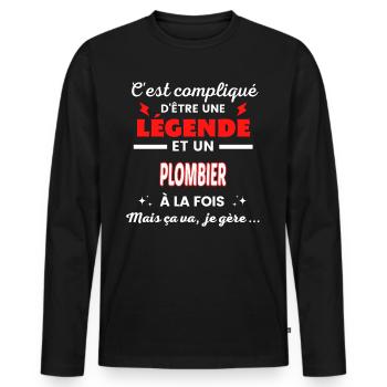 C'est compliqué phrase drôle PLOMBIER - T-shirt manches longues Premium bio Homme - noir - Devant - Nico (187cm)