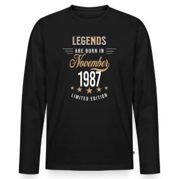 Legenden werden im November 1987 geboren - Männer Premium Bio Langarmshirt - Schwarz - Vorne - Nico (187cm)
