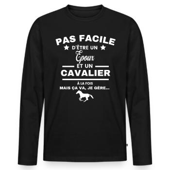 pas facile d'être cavalier et Epoux - T-shirt manches longues Premium bio Homme - noir - Devant - Nico (187cm)