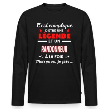 C'est compliqué phrase drôle RANDONNEUR - T-shirt manches longues Premium bio Homme - noir - Devant - Nico (187cm)