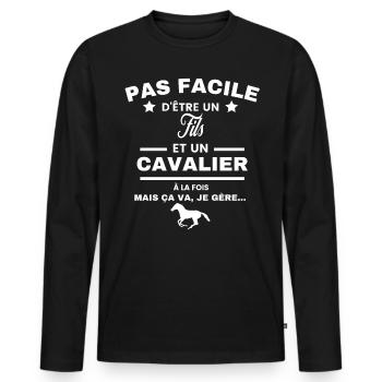 pas facile d'être cavalier et Fils - T-shirt manches longues Premium bio Homme - noir - Devant - Nico (187cm)