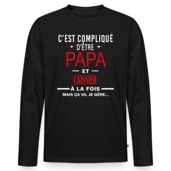 papa Et CAISSIER cadeau citation - T-shirt manches longues Premium bio Homme - noir - Devant - Nico (187cm)