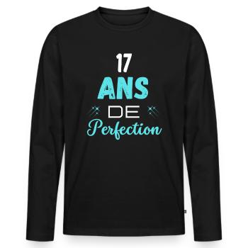 âge de la perfection cadeau humoristique 17 ans - T-shirt manches longues Premium bio Homme - noir - Devant - Nico (187cm)