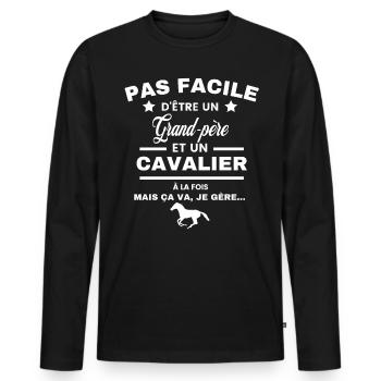 pas facile d'être cavalier et Grand-père - T-shirt manches longues Premium bio Homme - noir - Devant - Nico (187cm)