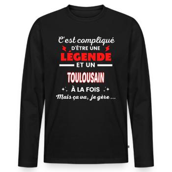 C'est compliqué phrase drôle TOULOUSAIN - T-shirt manches longues Premium bio Homme - noir - Devant - Nico (187cm)
