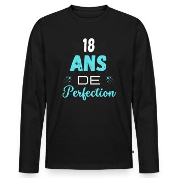 âge de la perfection cadeau humoristique 18 ans - T-shirt manches longues Premium bio Homme - noir - Devant - Nico (187cm)