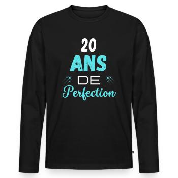 âge de la perfection cadeau humoristique 20 ans - T-shirt manches longues Premium bio Homme - noir - Devant - Nico (187cm)