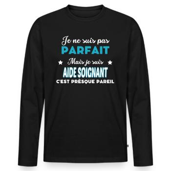 je ne suis pas parfait humour AIDE SOIGNANT - T-shirt manches longues Premium bio Homme - noir - Devant - Nico (187cm)