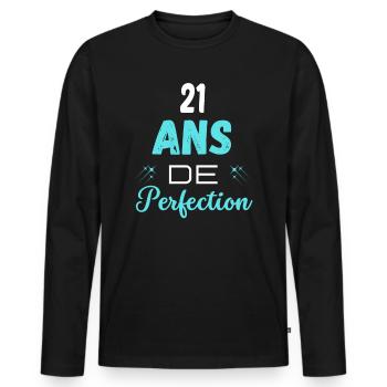 âge de la perfection cadeau humoristique 21 ans - T-shirt manches longues Premium bio Homme - noir - Devant - Nico (187cm)