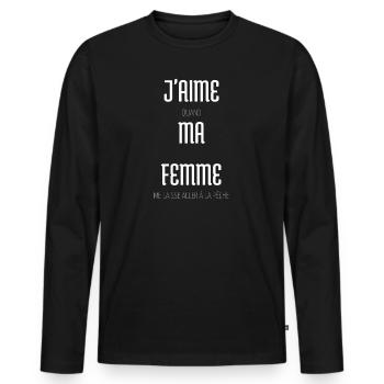 J'AIME MA FEMME pêche - T-shirt manches longues Premium bio Homme - noir - Devant - Nico (187cm)