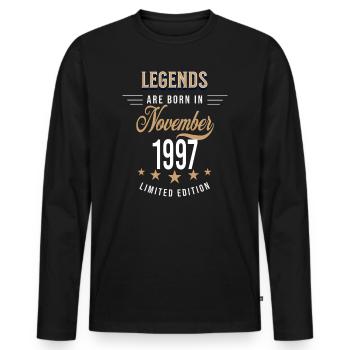 Legenden werden im November 1997 geboren - Männer Premium Bio Langarmshirt - Schwarz - Vorne - Nico (187cm)