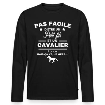 pas facile d'être cavalier et Petit-fils - T-shirt manches longues Premium bio Homme - noir - Devant - Nico (187cm)