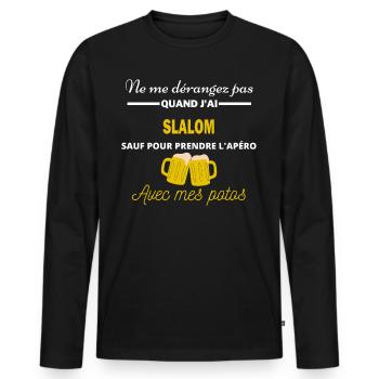 Ne me dérangez pas QUAND J'ai l'apéro slalom - T-shirt manches longues Premium bio Homme - noir - Devant - Nico (187cm)