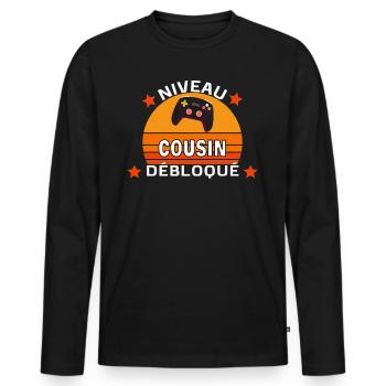 niveau débloqué Cousin - T-shirt manches longues Premium bio Homme - noir - Devant - Nico (187cm)