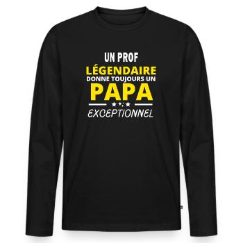 PROF légendaire drôle papa exceptionnel - T-shirt manches longues Premium bio Homme - noir - Devant - Nico (187cm)