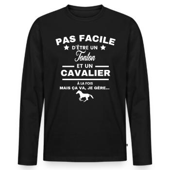 pas facile d'être cavalier et Tonton - T-shirt manches longues Premium bio Homme - noir - Devant - Nico (187cm)