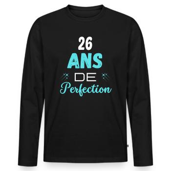 âge de la perfection cadeau humoristique 26 ans - T-shirt manches longues Premium bio Homme - noir - Devant - Nico (187cm)