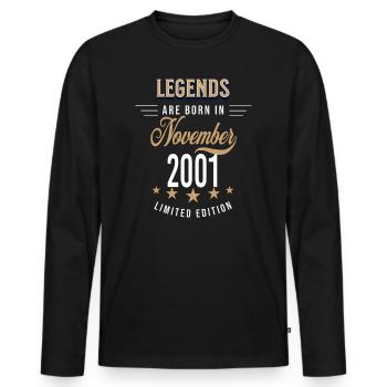 Legends are born in November 2001 - Men's Premium Organic Long Sleeve Shirt - black - Front - Nico (187cm)