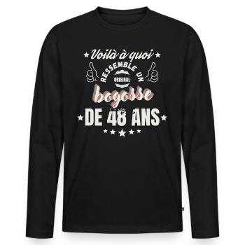 teeshirt bogosse de 48 ans humour - T-shirt manches longues Premium bio Homme - noir - Devant - Nico (187cm)