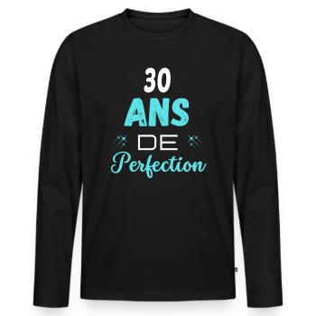 âge de la perfection cadeau humoristique 30 ans - T-shirt manches longues Premium bio Homme - noir - Devant - Nico (187cm)