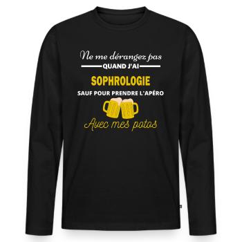Ne me dérangez pas QUAND J'ai l'apéro sophrologie - T-shirt manches longues Premium bio Homme - noir - Devant - Nico (187cm)