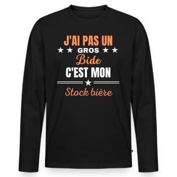 J'ai pas un Gros Bide c'est mon stock bière - T-shirt manches longues Premium bio Homme - noir - Devant - Nico (187cm)