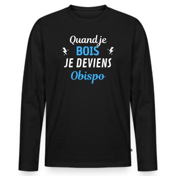 Quand je bois je deviens Pascal Obispo - T-shirt manches longues Premium bio Homme - noir - Devant - Nico (187cm)