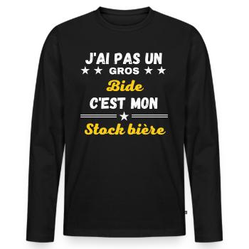 J'ai pas un Gros Bide c'est mon stock bière - T-shirt manches longues Premium bio Homme - noir - Devant - Nico (187cm)