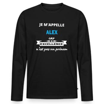 Je m'appelle excellence Alex - T-shirt manches longues Premium bio Homme - noir - Devant - Nico (187cm)