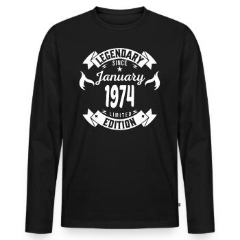 Legendary since January 1974 - Men's Premium Organic Long Sleeve Shirt - black - Front - Nico (187cm)