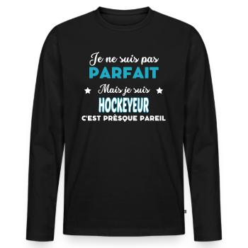 je ne suis pas parfait humour HOCKEYEUR - T-shirt manches longues Premium bio Homme - noir - Devant - Nico (187cm)