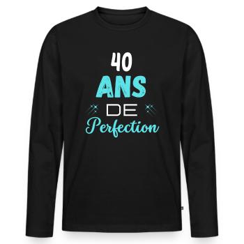 âge de la perfection cadeau humoristique 40 ans - T-shirt manches longues Premium bio Homme - noir - Devant - Nico (187cm)