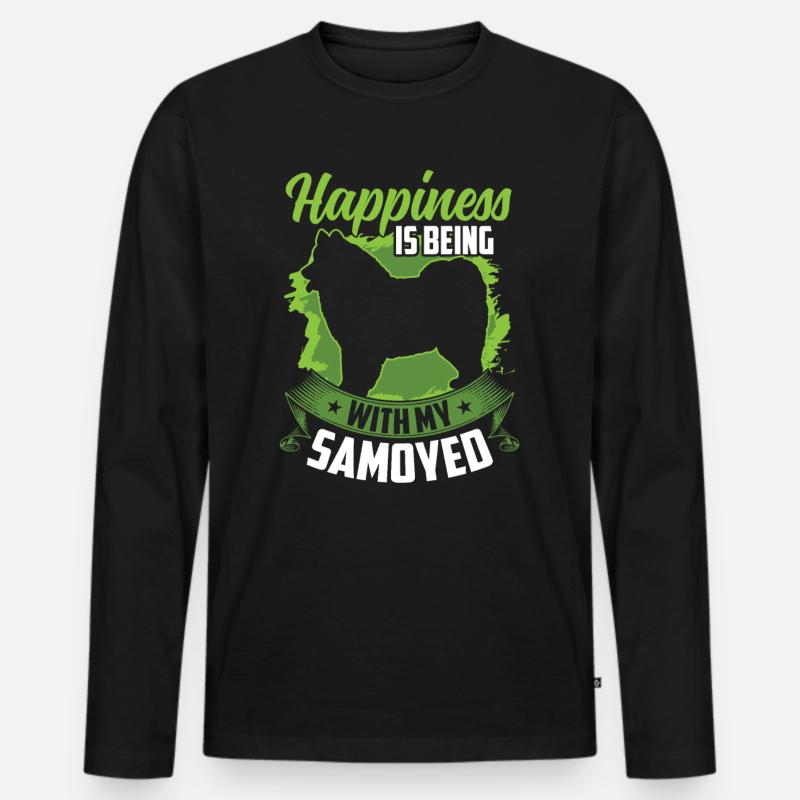 Samojede ist glücklich sein Samojedenspitz - Männer Premium Bio Langarmshirt - Schwarz