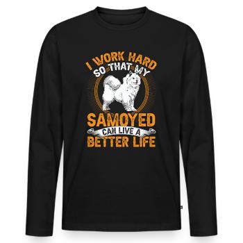 Samoyed work hard Samoyedenspitz - Men's Premium Organic Long Sleeve Shirt - black - Front - Nico (187cm)