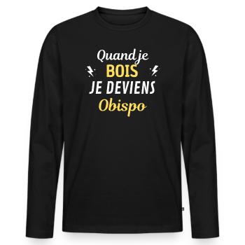 Quand je bois je deviens Pascal Obispo - T-shirt manches longues Premium bio Homme - noir - Devant - Nico (187cm)