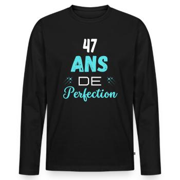âge de la perfection cadeau humoristique 47 ans - T-shirt manches longues Premium bio Homme - noir - Devant - Nico (187cm)