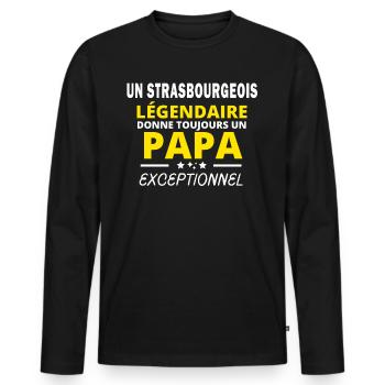 STRASBOURGEOIS légendaire drôle papa exceptionnel - T-shirt manches longues Premium bio Homme - noir - Devant - Nico (187cm)
