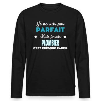 je ne suis pas parfait humour PLOMBIER - T-shirt manches longues Premium bio Homme - noir - Devant - Nico (187cm)