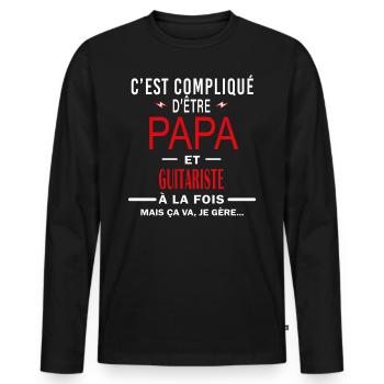 papa Et GUITARISTE cadeau citation - T-shirt manches longues Premium bio Homme - noir - Devant - Nico (187cm)