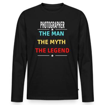 L’homme Le mythe La légende PHOTOGRAPHE - T-shirt manches longues Premium bio Homme - noir - Devant - Nico (187cm)