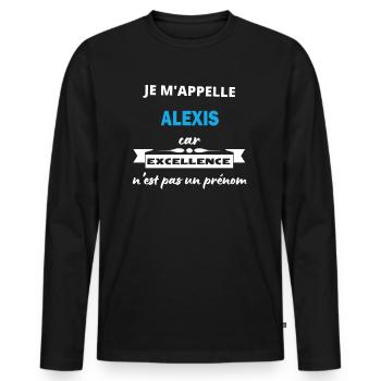 Je m'appelle excellence Alexis - T-shirt manches longues Premium bio Homme - noir - Devant - Nico (187cm)