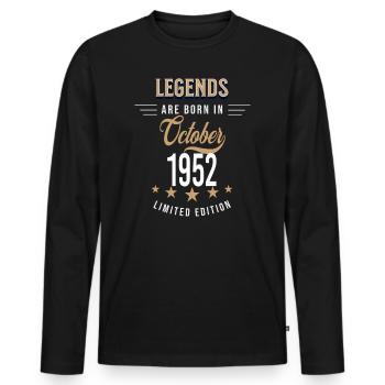 Legends are born in October 1952 - Men's Premium Organic Long Sleeve Shirt - black - Front - Nico (187cm)