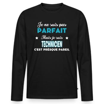je ne suis pas parfait humour TECHNICIEN - T-shirt manches longues Premium bio Homme - noir - Devant - Nico (187cm)