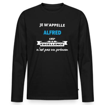 Je m'appelle excellence Alfred - T-shirt manches longues Premium bio Homme - noir - Devant - Nico (187cm)